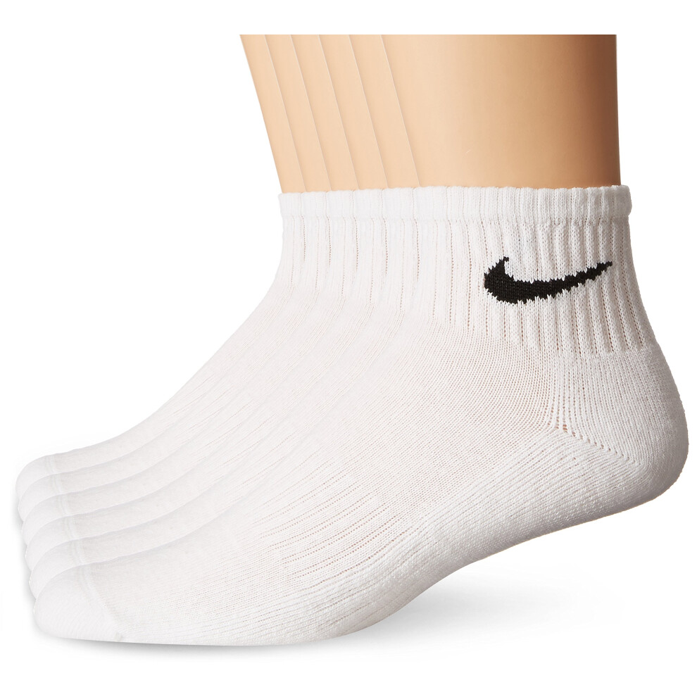 NIKE Unisex Performance Cushion Quarter Socks with Bag (6 Pairs)  Whit