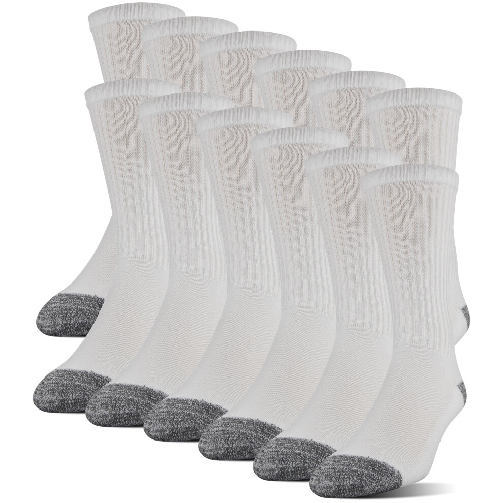 Gildan Men's Polyester Half Cushion Crew Socks  12-Pairs  White  Shoe