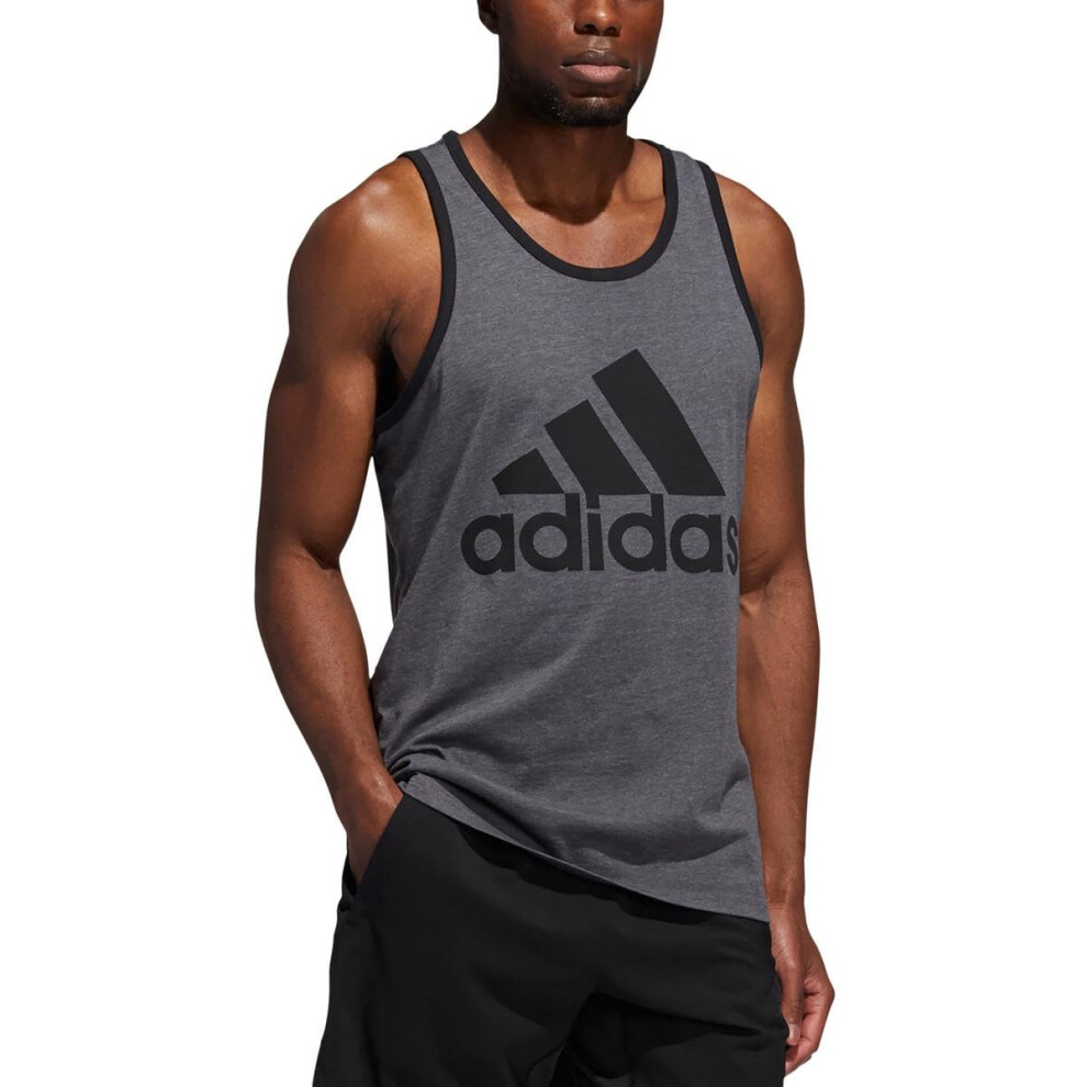 adidas Men's Badge of Sport Classic Tank  Dark Grey Heather/Black  Sma