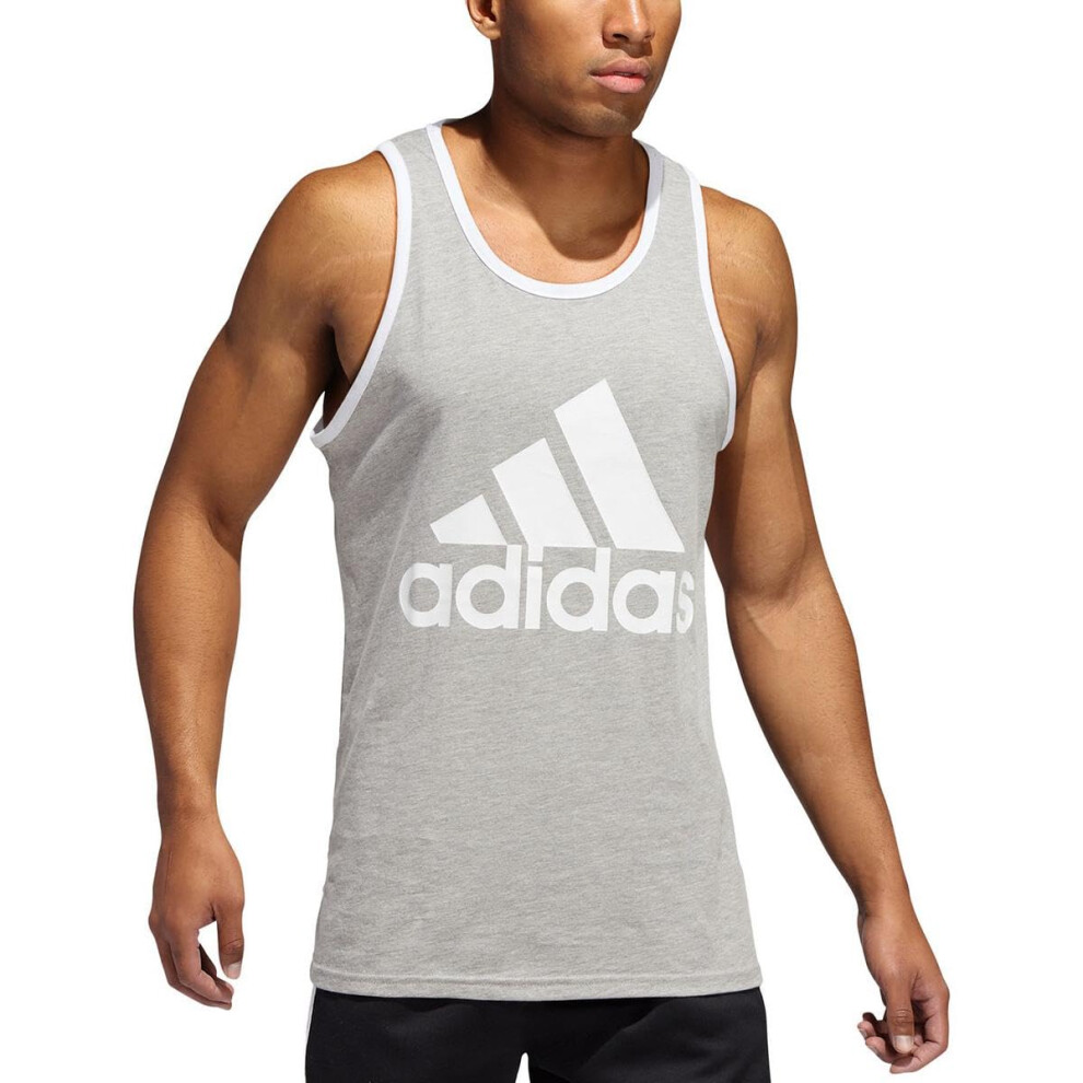 adidas Men's Badge of Sport Classic Tank  Medium Grey Heather/White  S