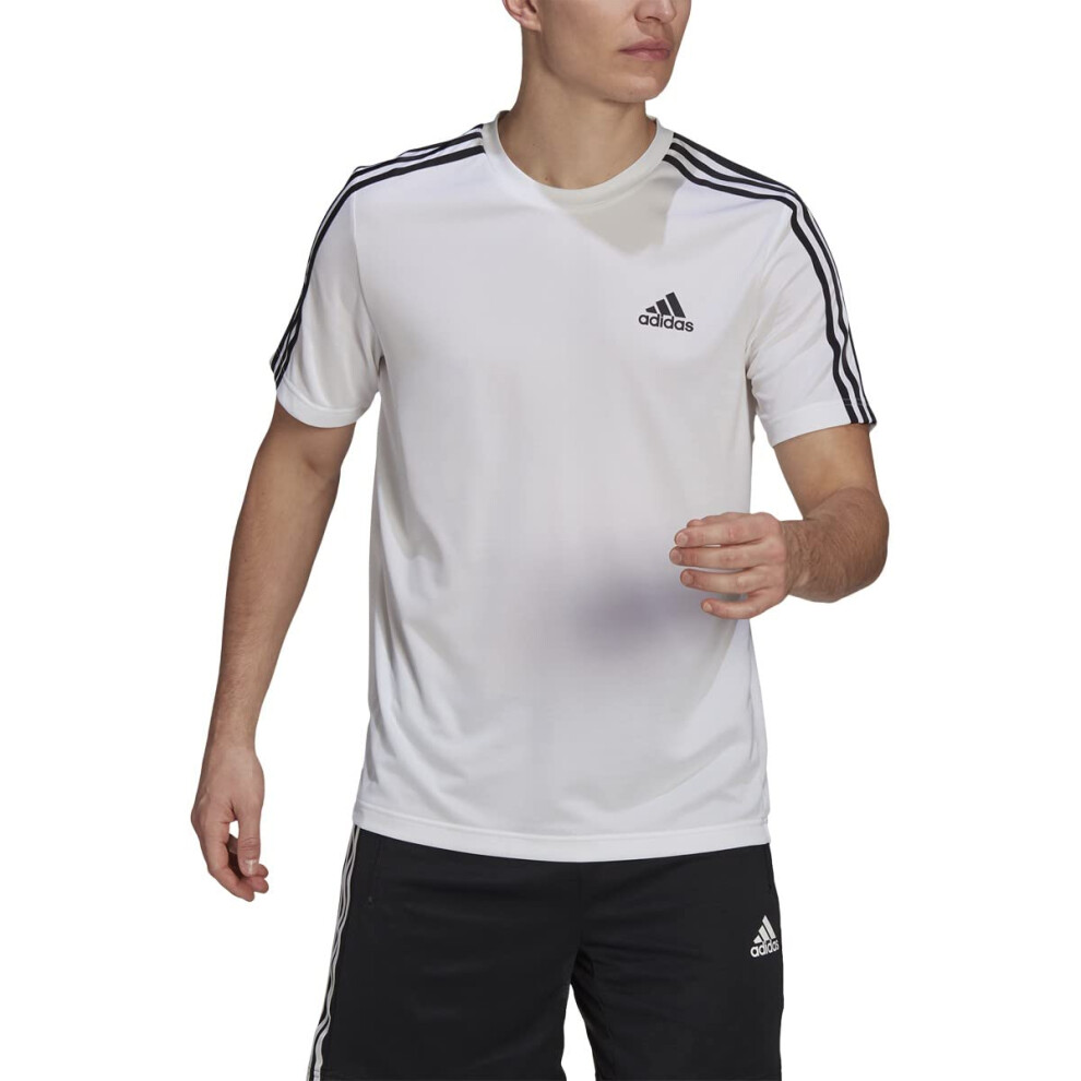 adidas Men's AEROREADY 3-Stripes Tee  White/Black  Small