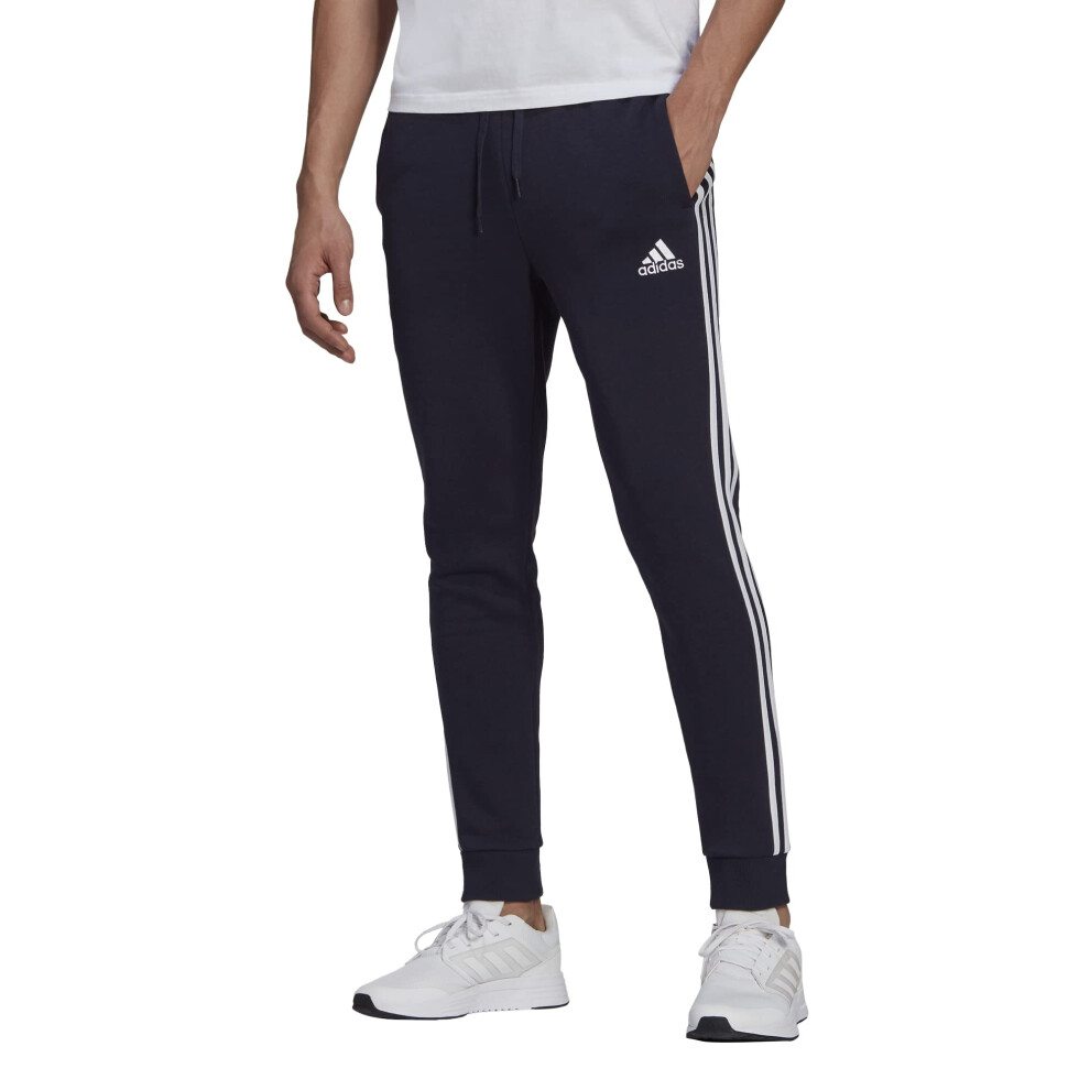 adidas Men's Standard Essentials Fleece Tapered Cuff 3-Stripes Pants