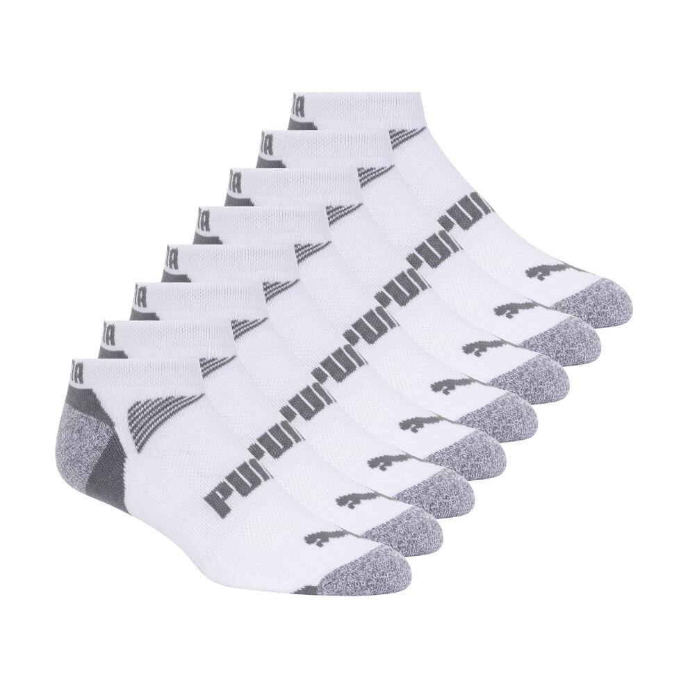 PUMA Men's Tall Size 8 Pack Low Cut Socks  White/Steel Grey  13-15