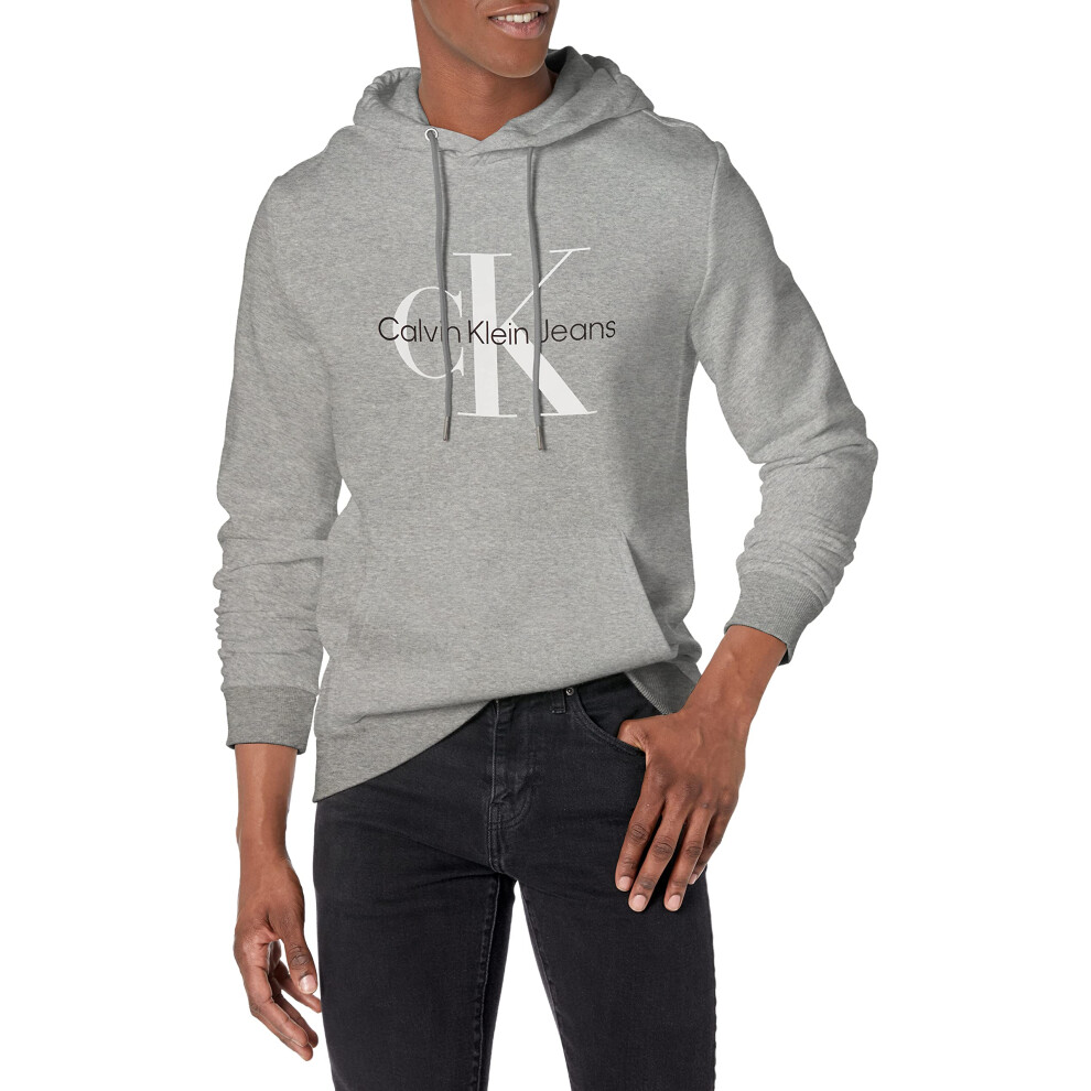 Calvin Klein Men's Monogram Logo Hoodie  Heroic Grey Heather  XX-Large