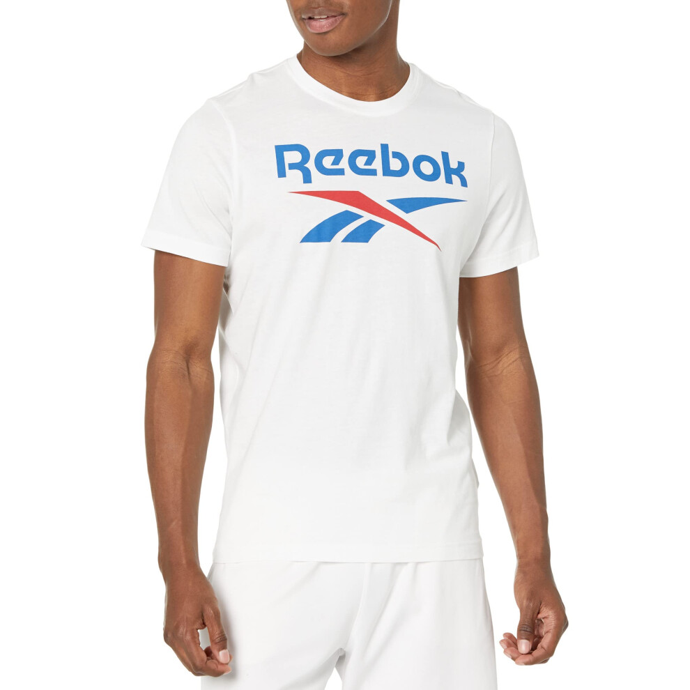 Reebok Men's Standard Big Logo Tee  White/Vector Blue  Medium