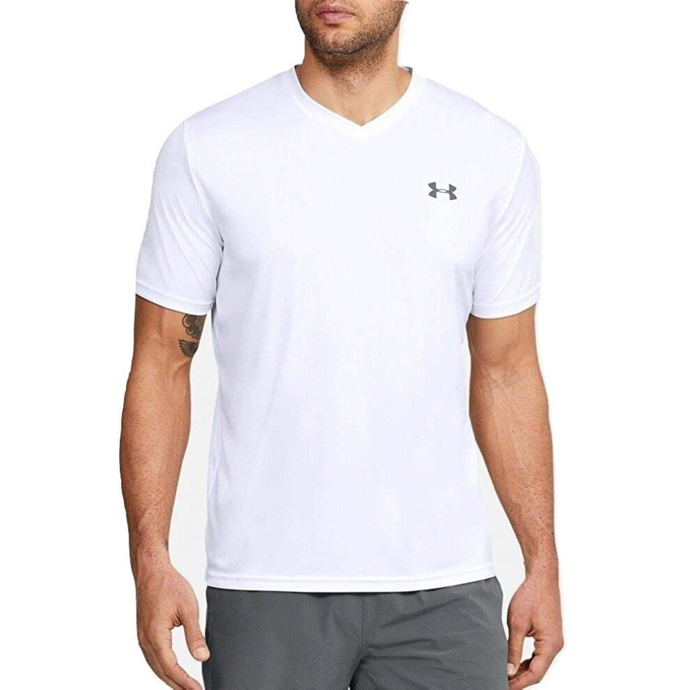 Under Armour Mens V-Neck Tech 2.0 Short Sleeve T-Shirt  White  XX-Larg