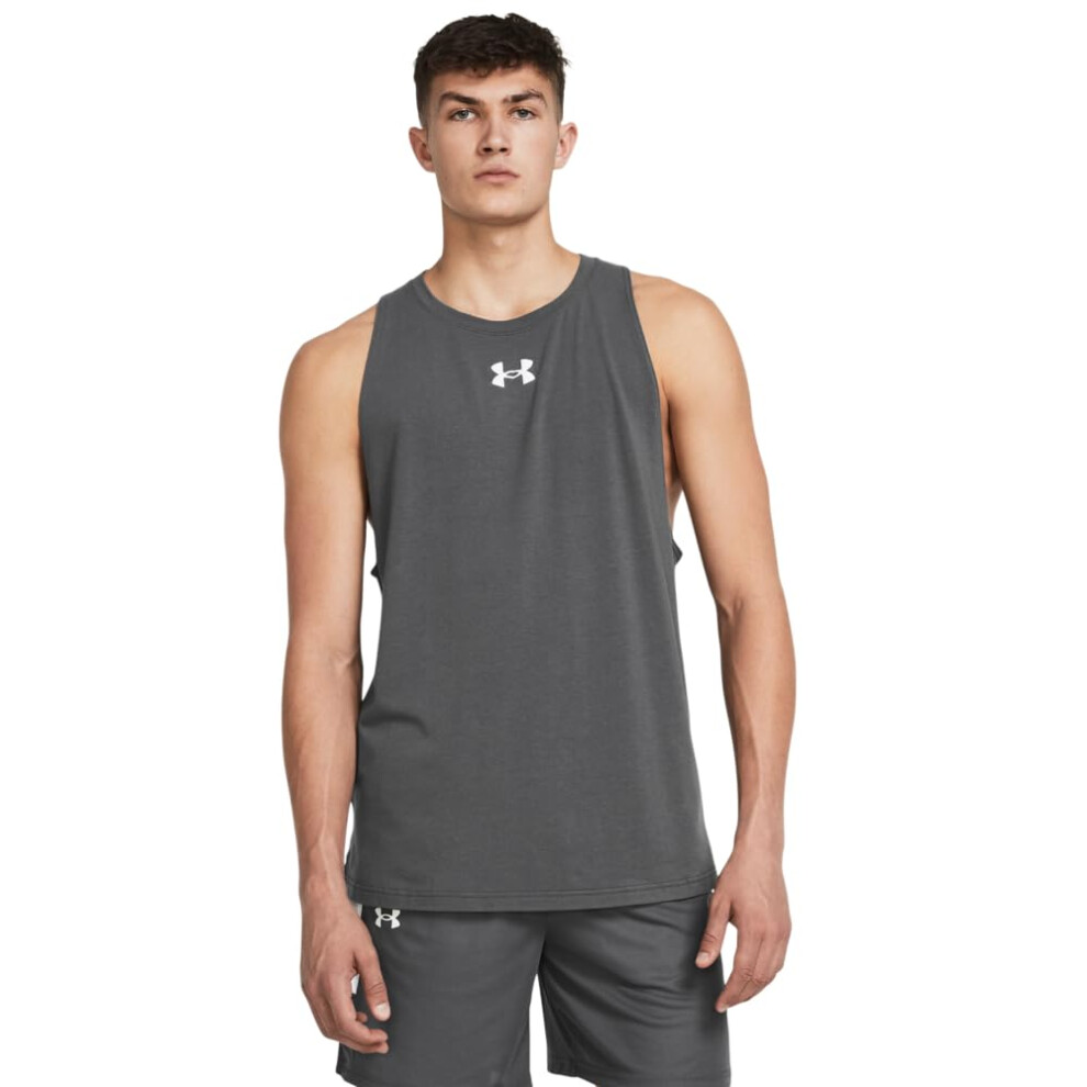 Under Armour Men's Baseline Cotton Tank  (025) Castlerock / / White  M