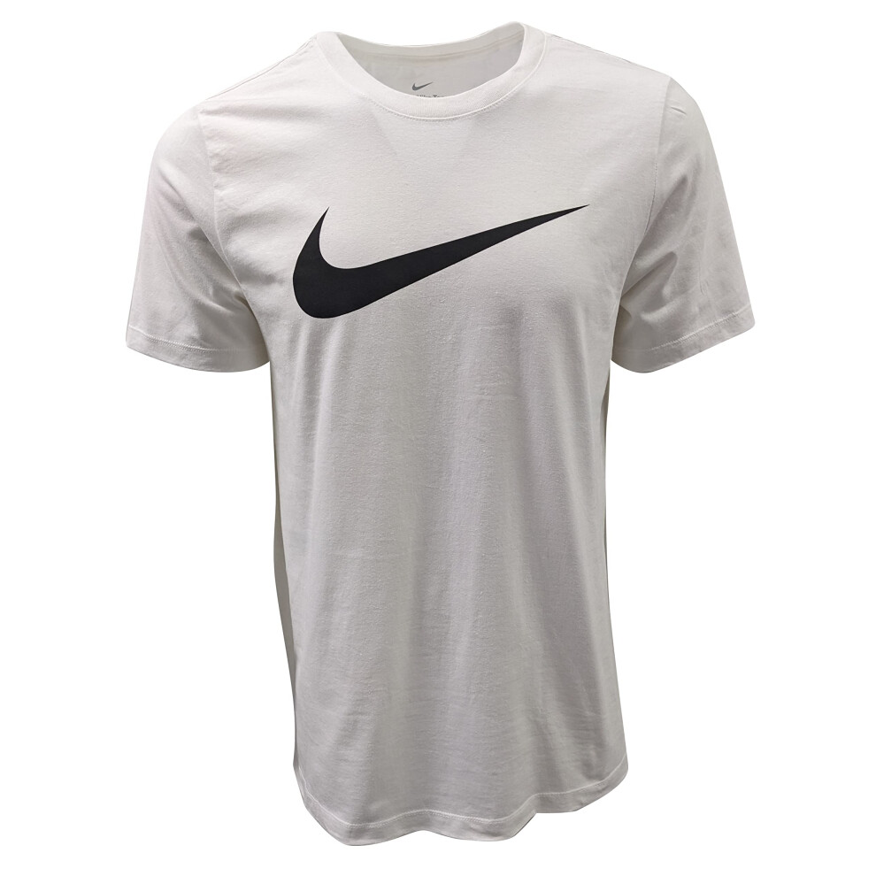 Nike Men's Sportswear Swoosh T-Shirts (Large  White (Black Logo))