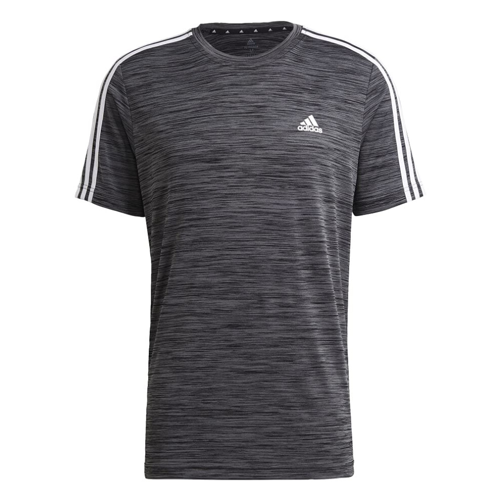 adidas Men's Designed 2 Move 3-Stripes Tee  Black Melange Medium