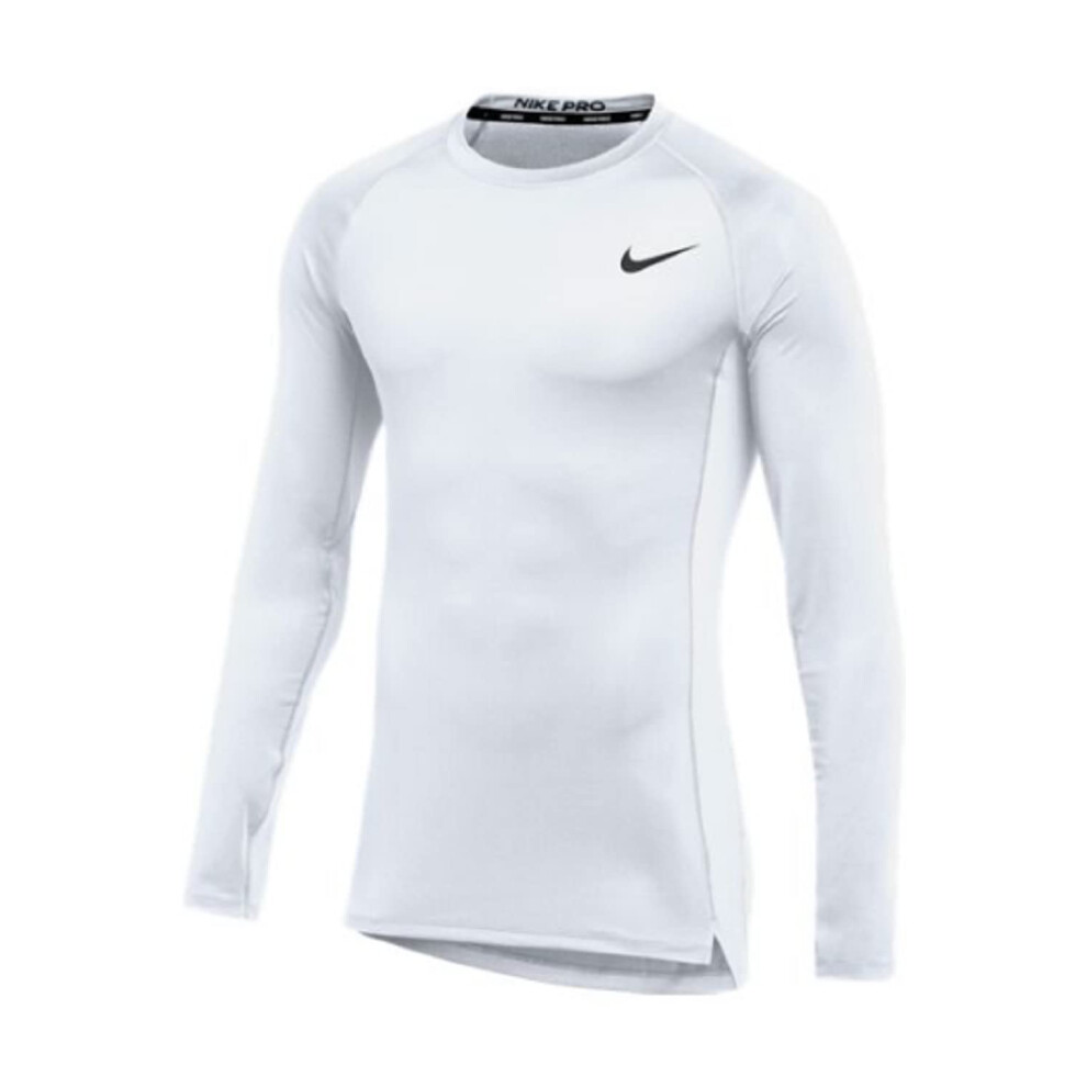 Nike Mens Pro Fitted Long Sleeve Training Tee (Large White)