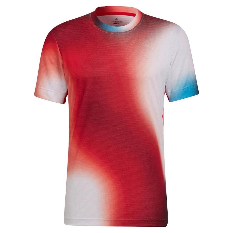 adidas Men's Tennis Melbourne Freelift Printed Tee  White/Legacy Burgu