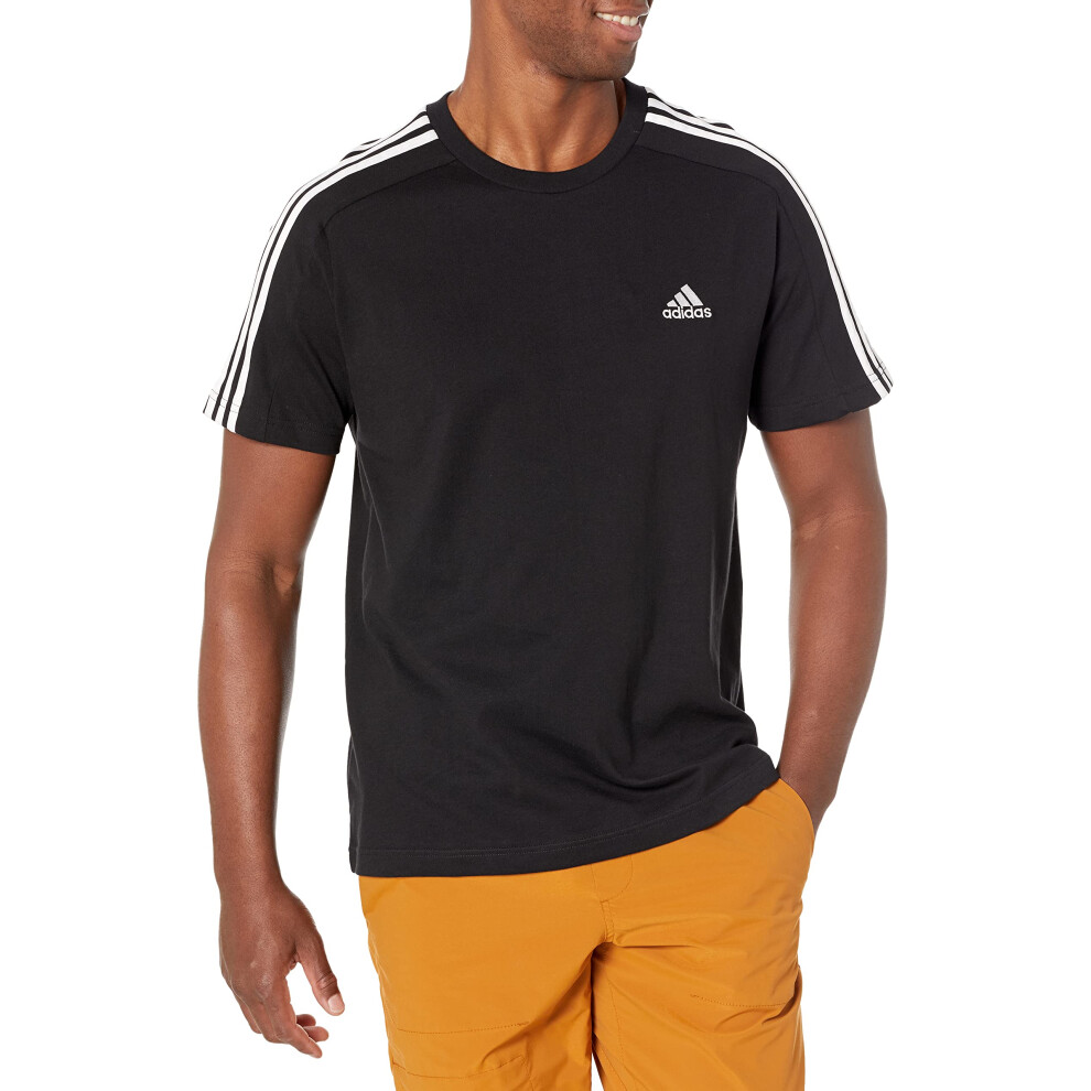 adidas Men's Essentials Single Jersey 3-Stripes T-Shirt  Black/White