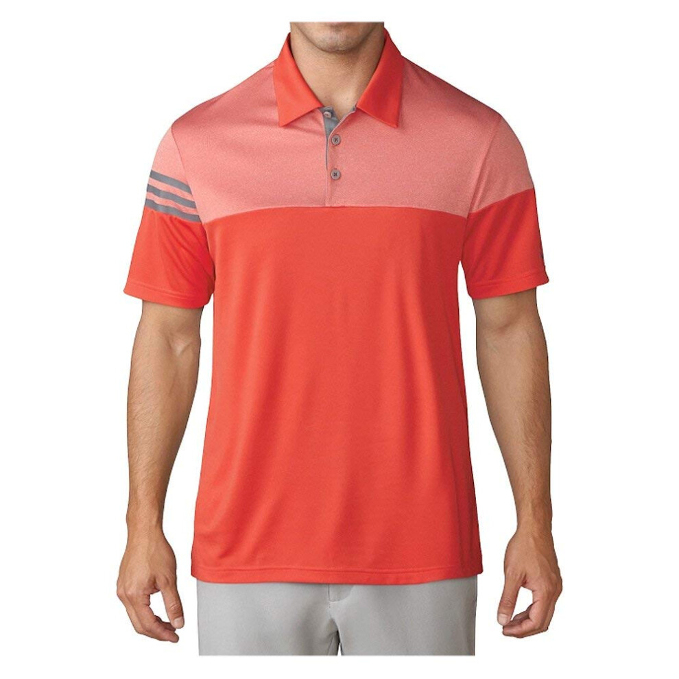 adidas Men's Golf 3-Stripes Heather Block Polo Shirt  Blaze Orange  X-