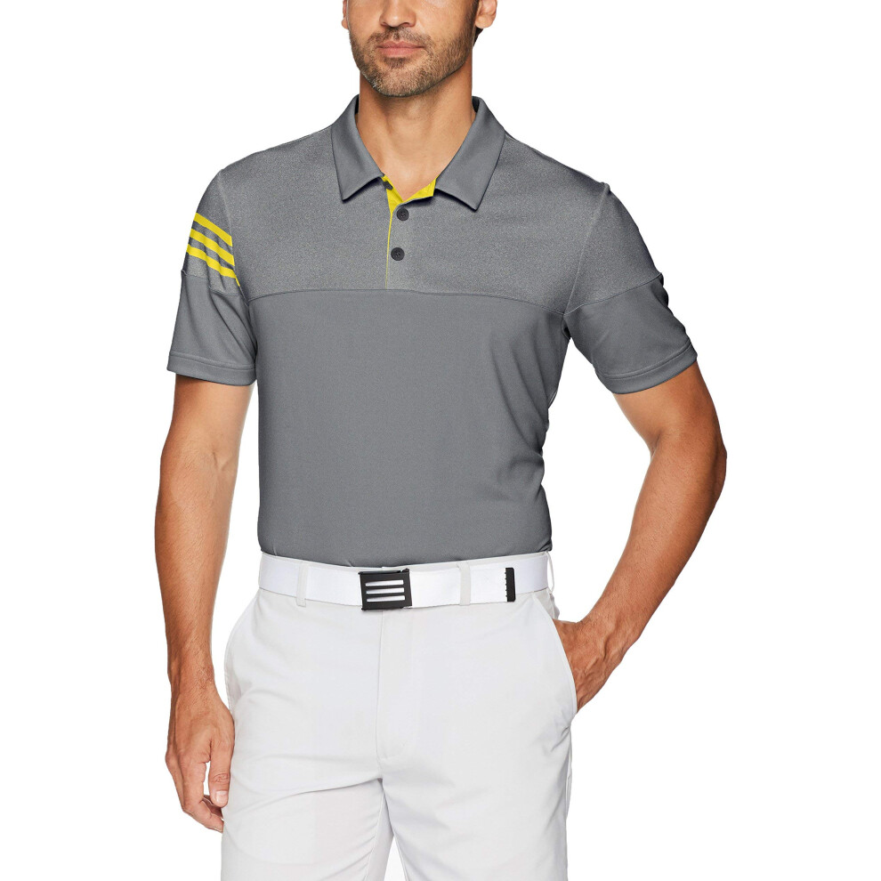 adidas Men's Golf 3-Stripes Heather Block Polo Shirt  Vista Grey/EQT Y