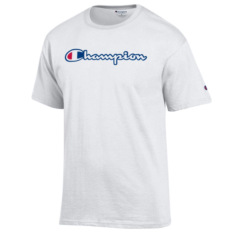 Champion Men's Classic Jersey Script Cotton T-Shirt (X-Large  White Sc