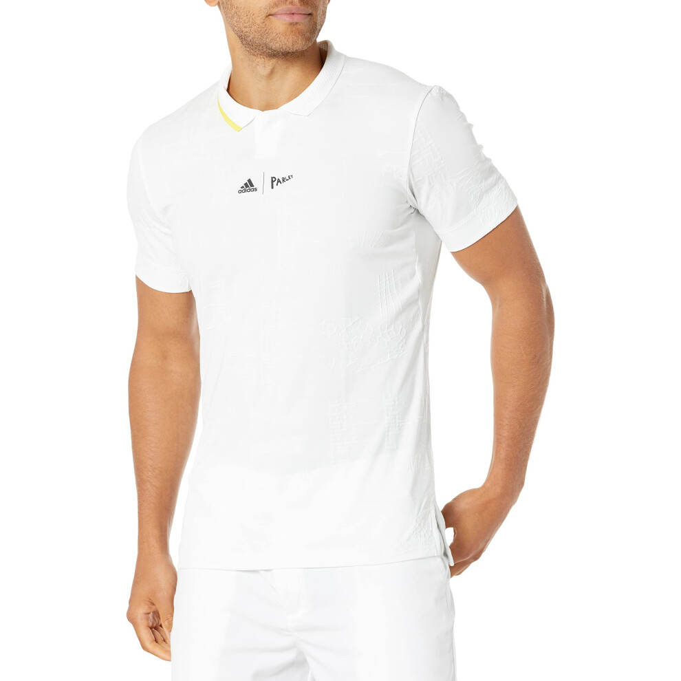 adidas Men's London Freelift Polo Shirt  White/Impact Yellow  Medium