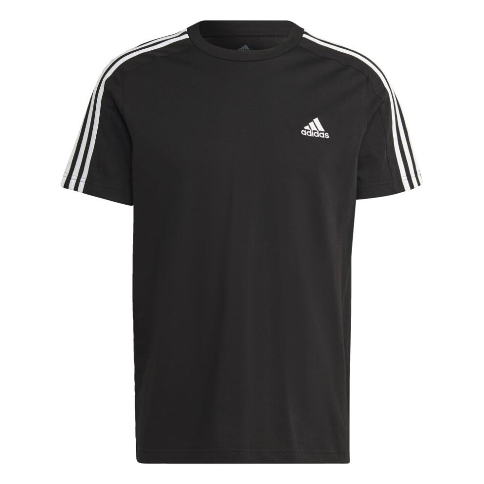 adidas Men's Essentials Single Jersey 3-Stripes T-Shirt  Black/White