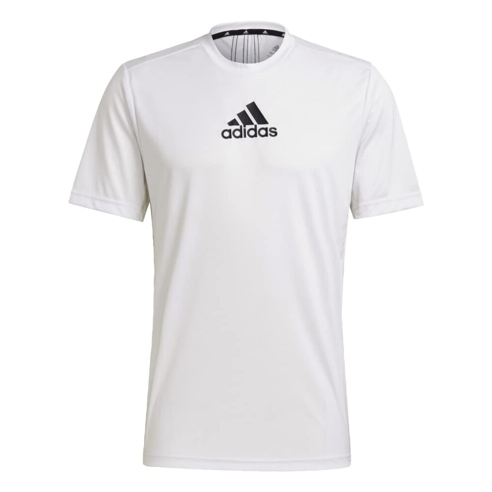 adidas Men's Primeblue Designed 2 Move 3-Stripes Tee  White/Black  XX-