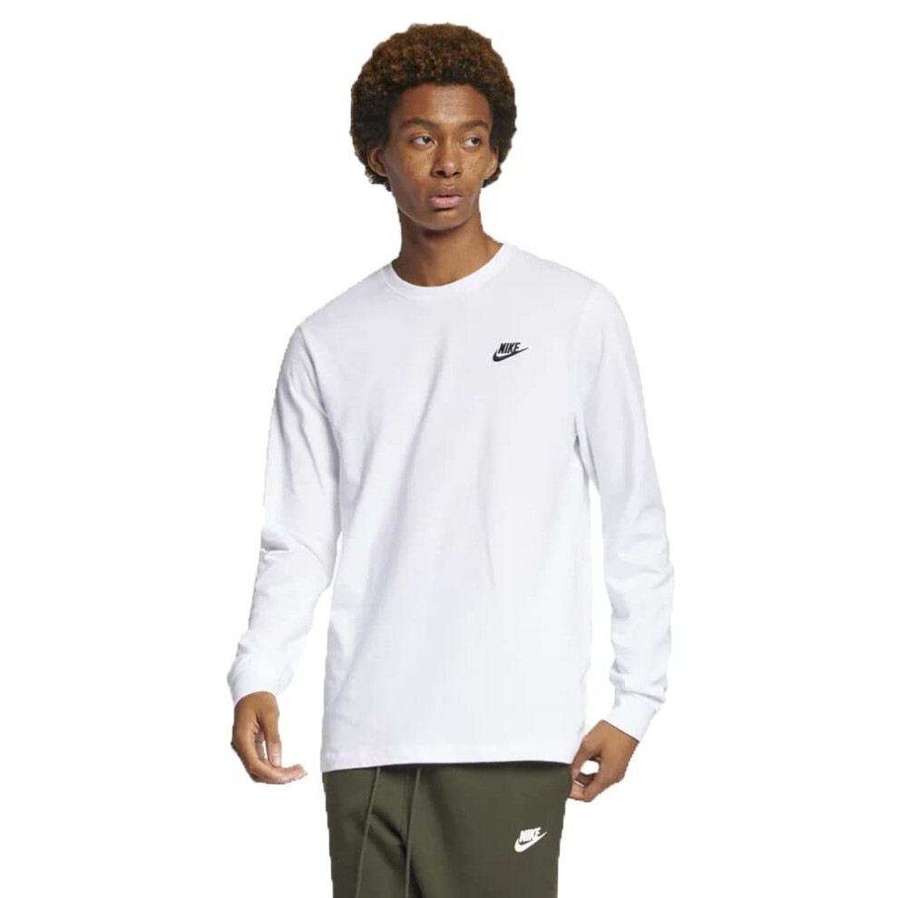 Nike Men's White/Black Small Embroidered Logo Long Sleeve T-Shirt (AR5