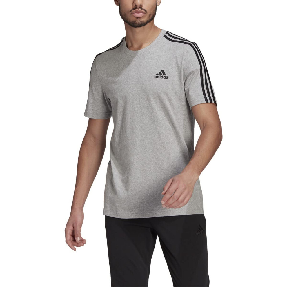 adidas Men's Essentials 3-stripes Tee  Medium Grey Heather  X-Small