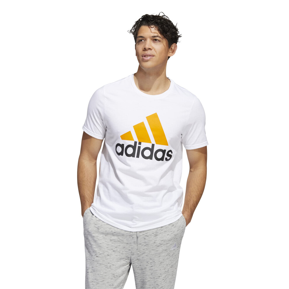 adidas Men's Badge of Sport Tee  White/Bright Orange/Black  X-Small