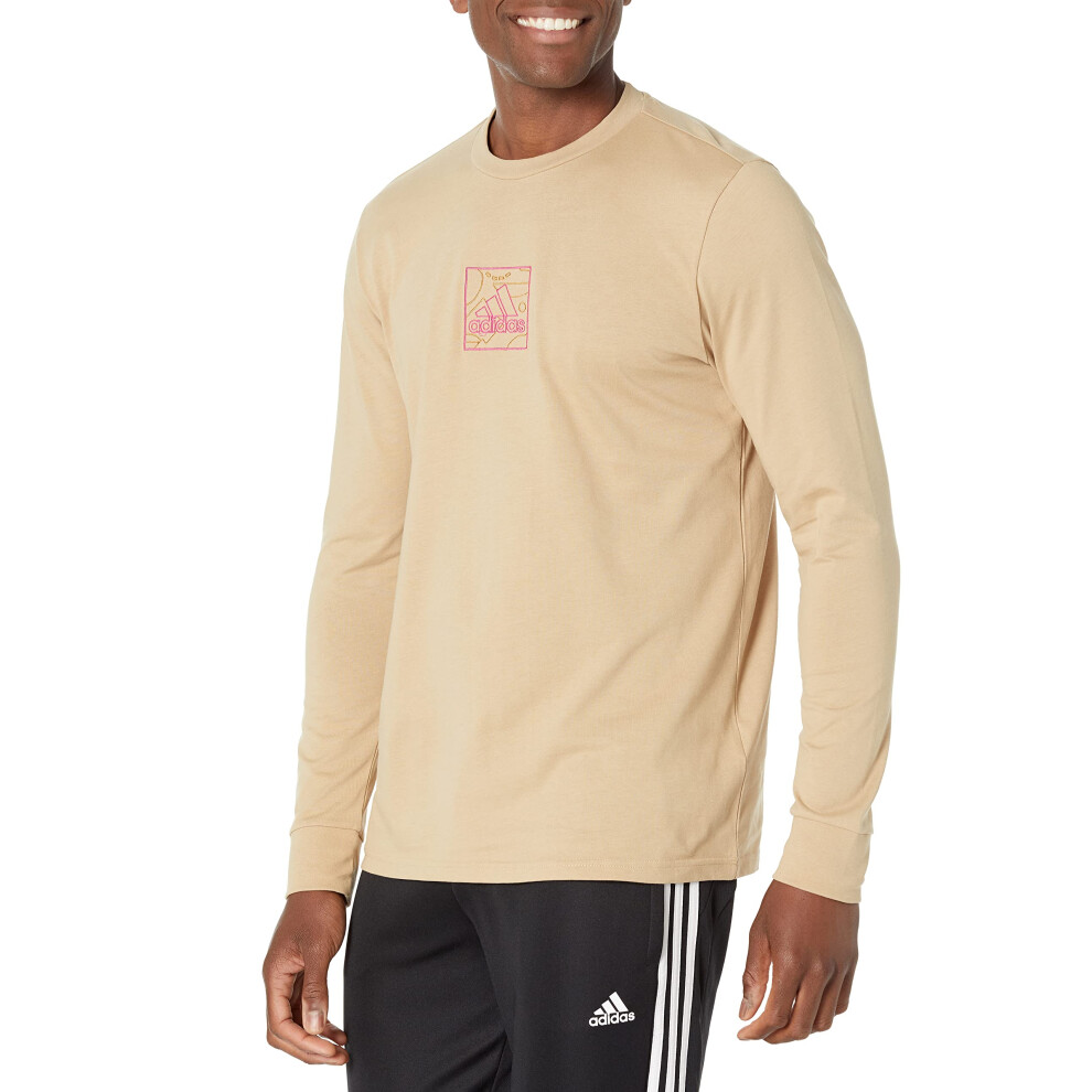 adidas Men's Embroidery Graphic Long Sleeve Tee  Beige Tone  Medium