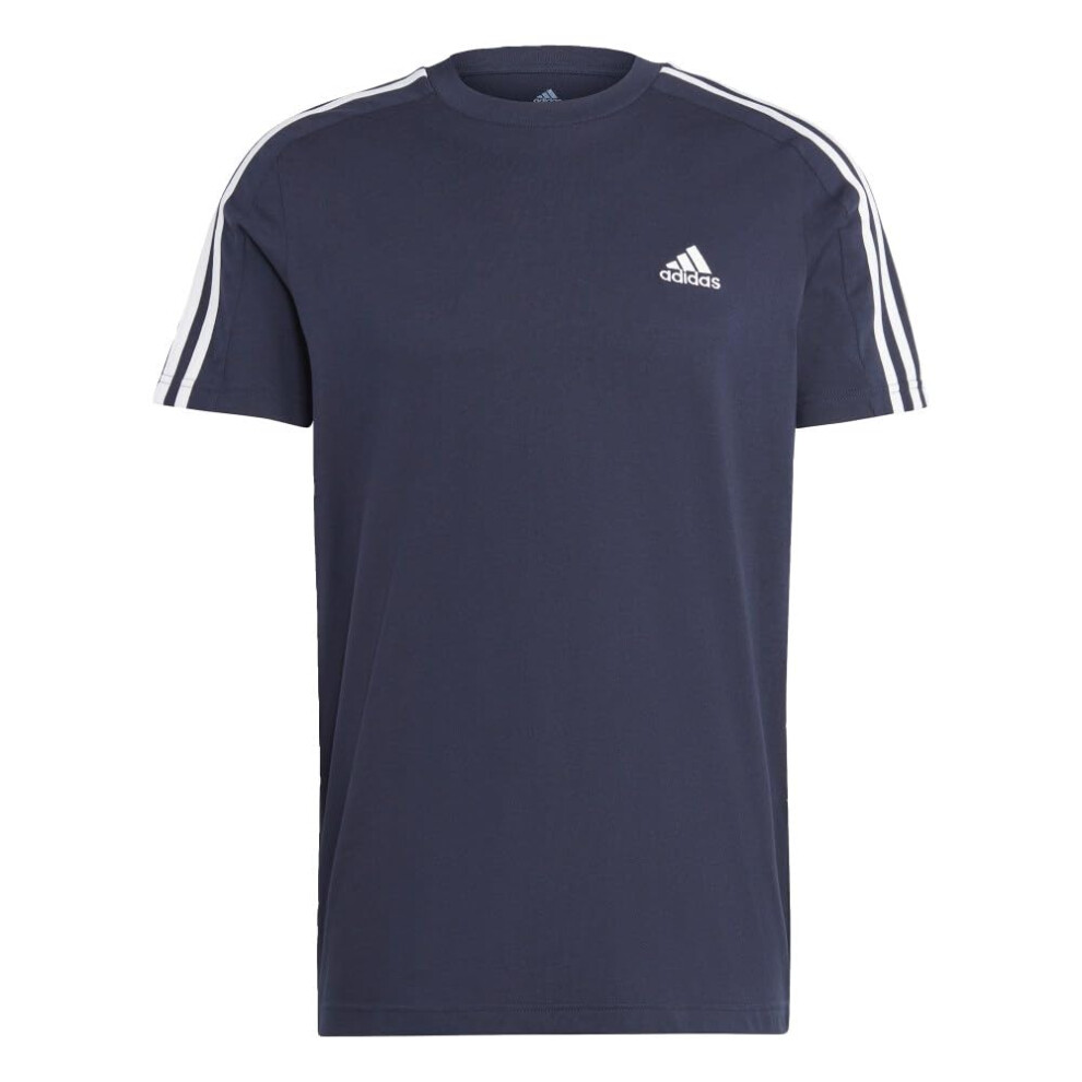 adidas Men's Essentials Single Jersey 3-Stripes T-Shirt  Ink/White  X-