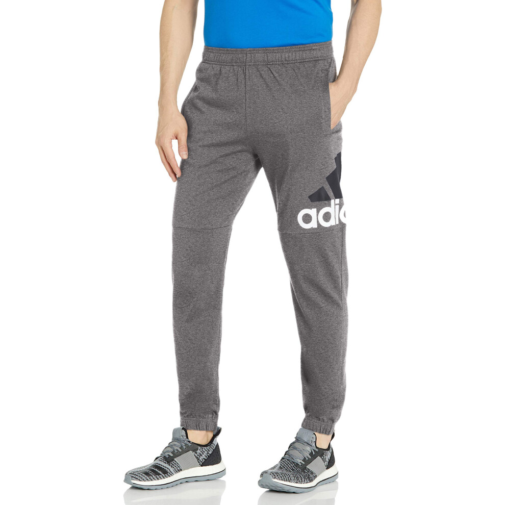 adidas Men's Essentials Performance Logo Pants  Dark Grey Heather/Whit