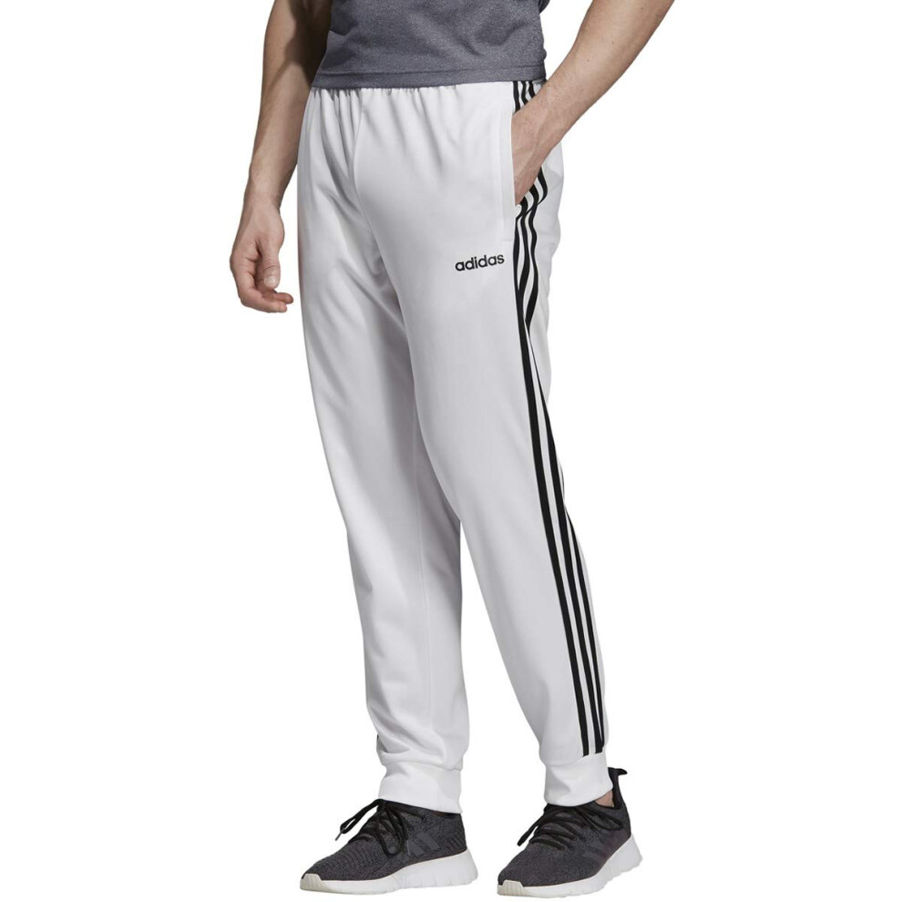 adidas Essentials Men's 3-Stripes Tapered Tricot Pants  White  Small