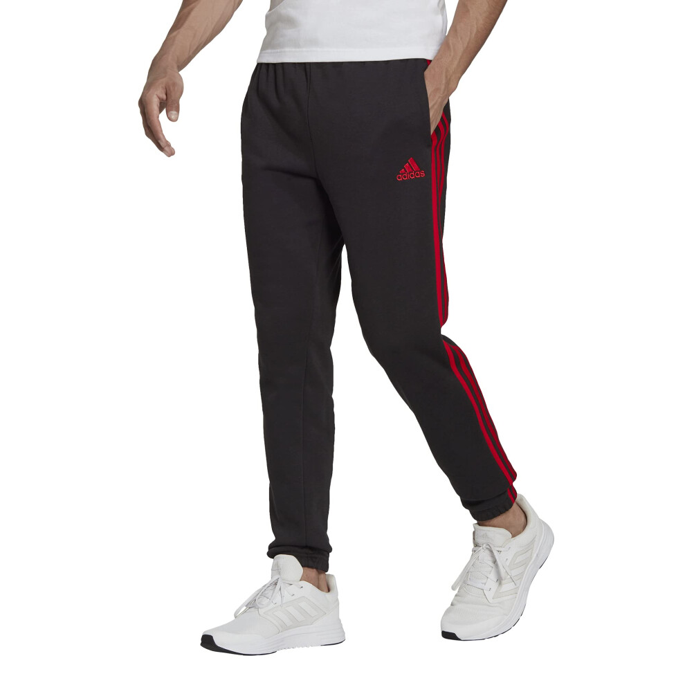 adidas Men's Essentials Fleece Tapered Elastic Cuff 3-Stripes Pants  B