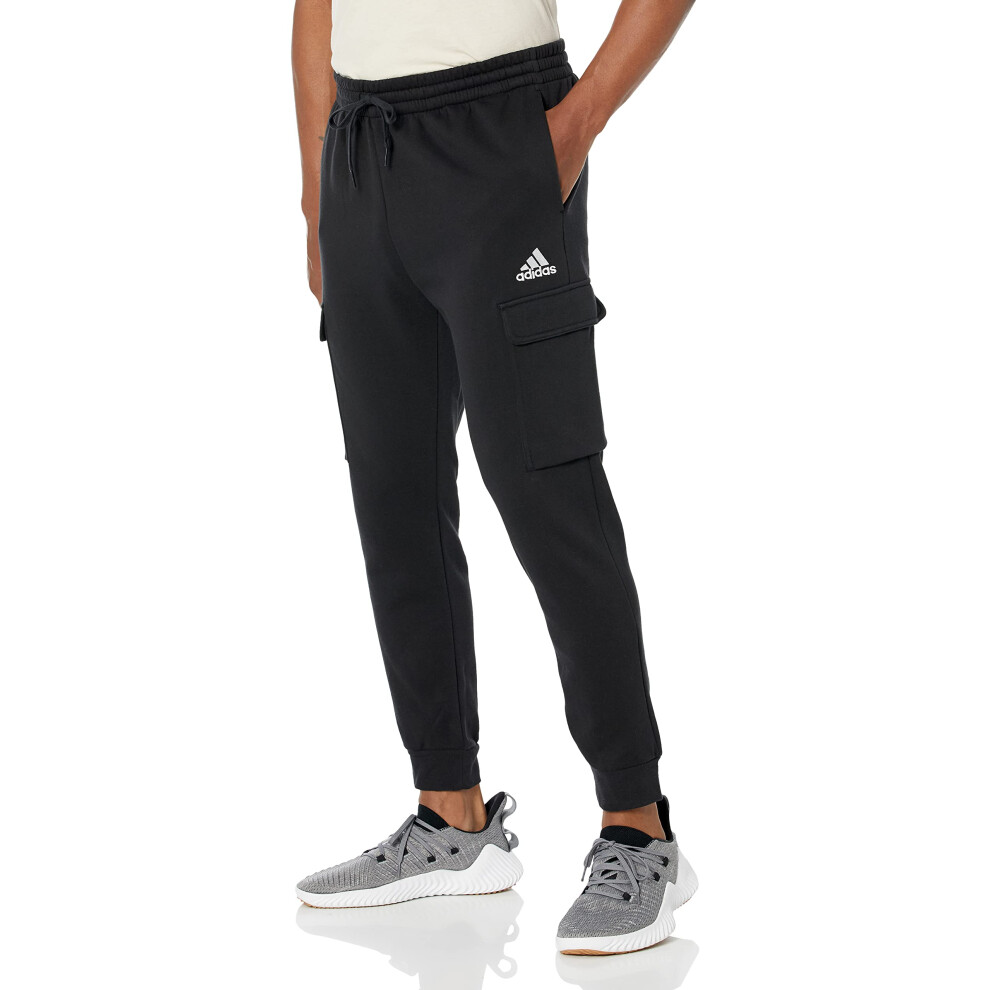 adidas Men's Essentials Fleece Regular Tapered Cargo Pants  Black/Whit