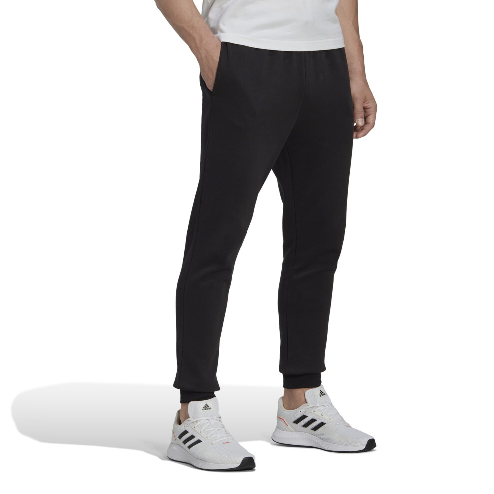 adidas Men's Essentials Fleece Regular Tapered Pants  Black/White  Med