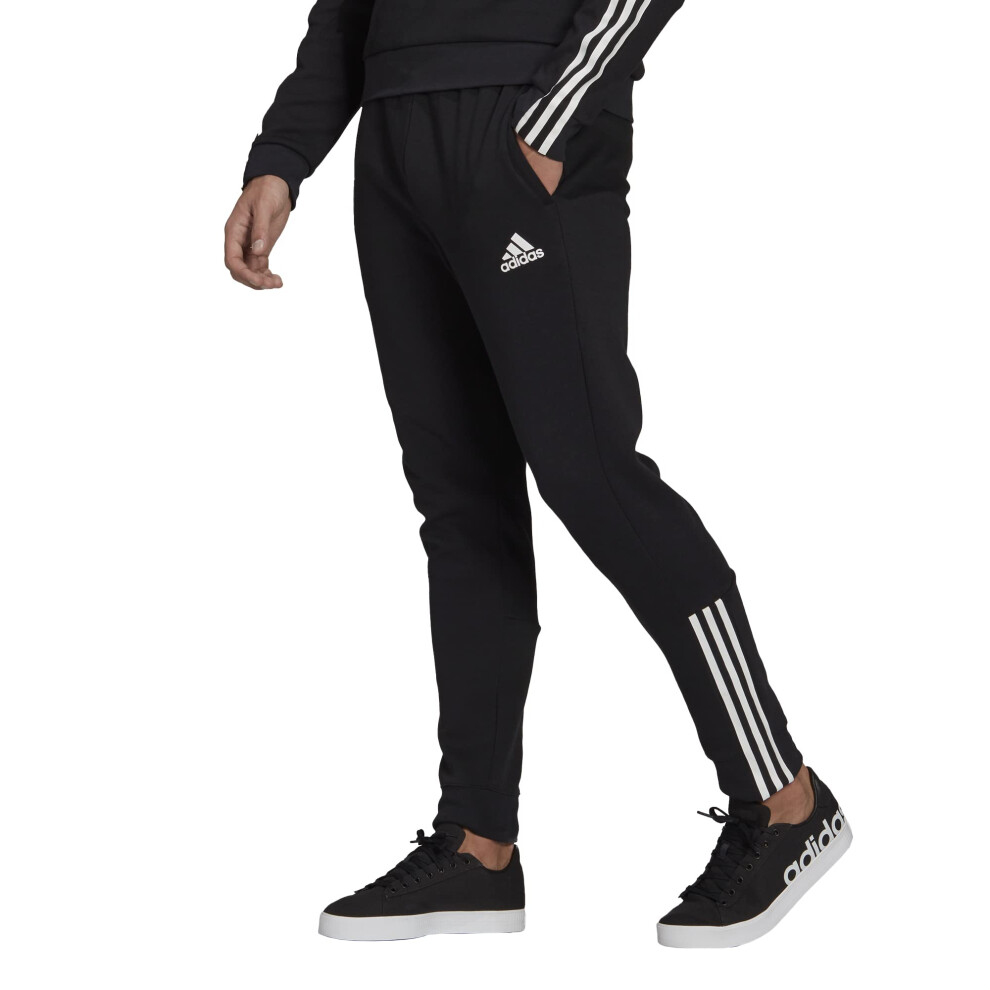 adidas Men's Essentials Matte Cut 3-Stripes Pants  Black/White  X-Larg