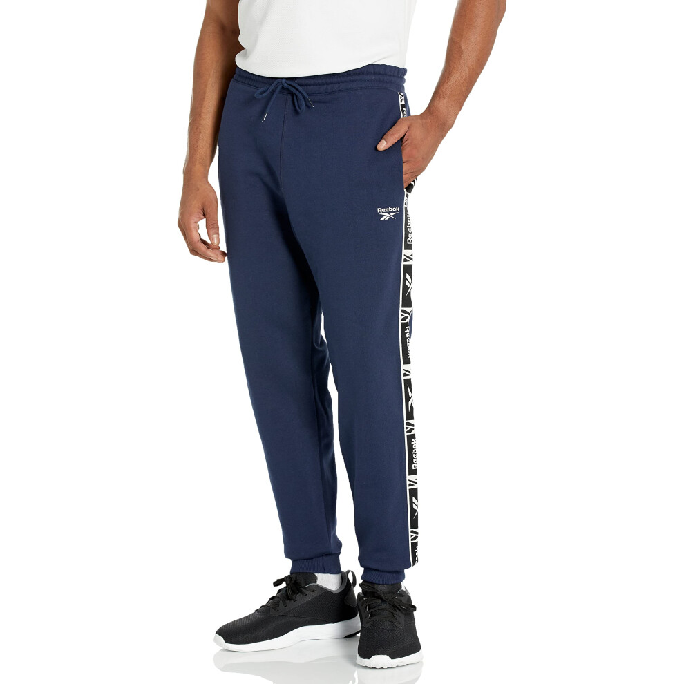 Reebok Men's Standard Identity Joggers  Vector Navy/White Logo Tape  M