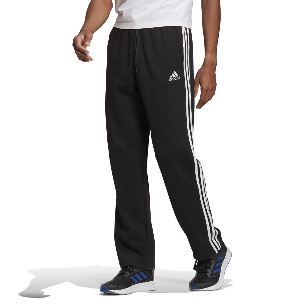 adidas Men's Essentials Fleece Open Hem 3-Stripes Pants  Black (2021)