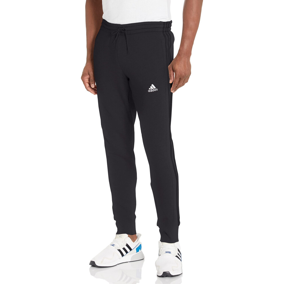 adidas Men's Essentials French Terry Cuffed 3-Stripes Pants  Black  Me