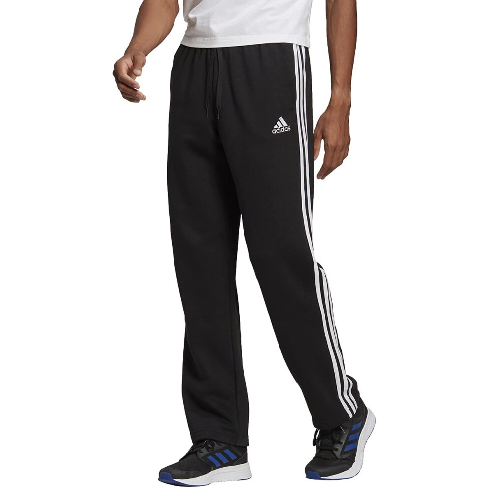 adidas Men's Essentials Fleece Open Hem 3-Stripes Pants  Black  Medium