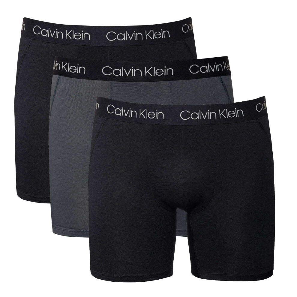 Calvin Klein Mens 3 Pack Microfiber Mesh Boxer Brief Black/Grey/Black