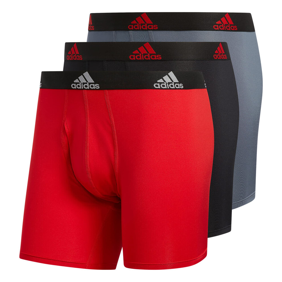 adidas Men's Performance Boxer Brief Underwear (3-Pack)  Scarlet Red/B