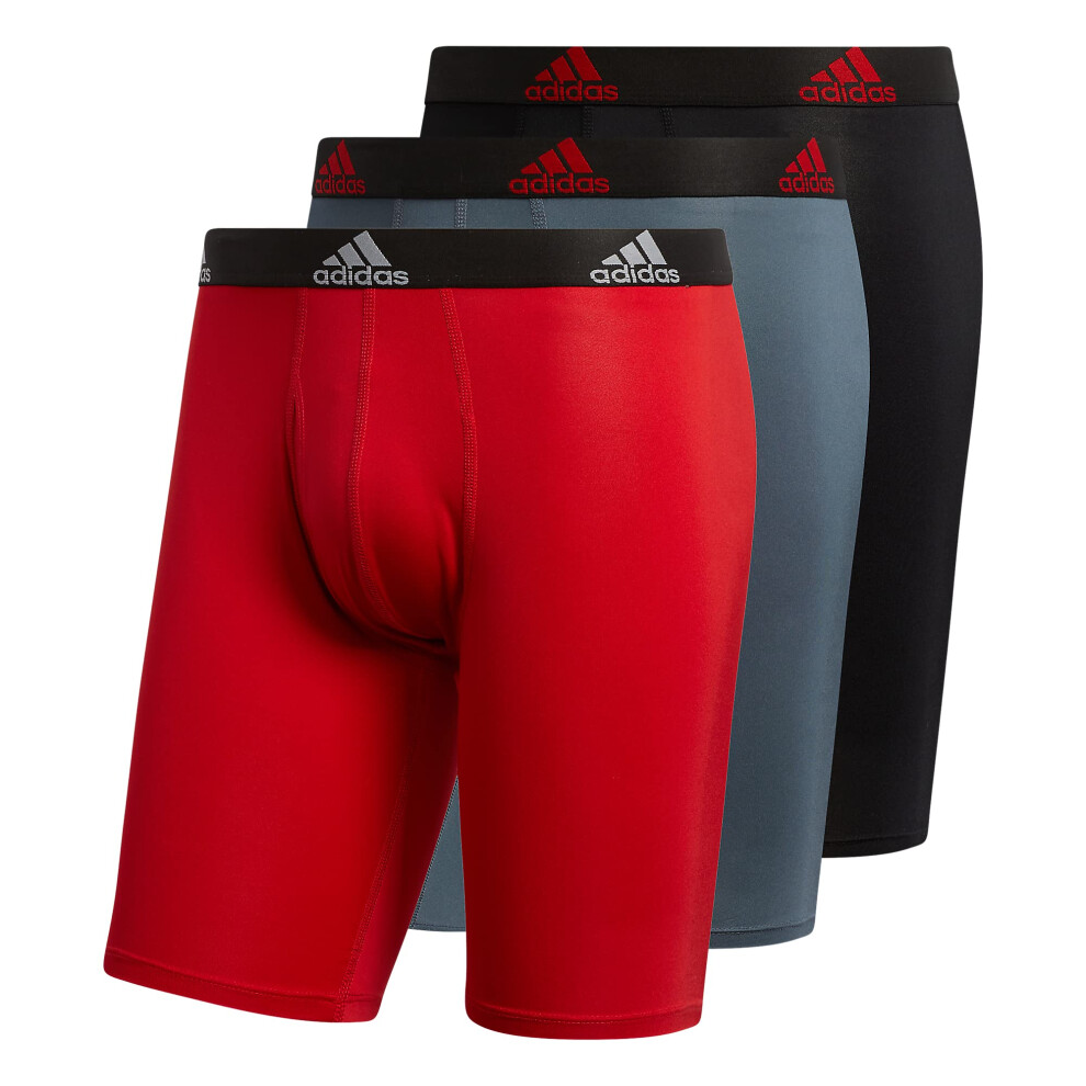 adidas Men's Performance Long Boxer Brief Underwear (3-Pack)  Scarlet