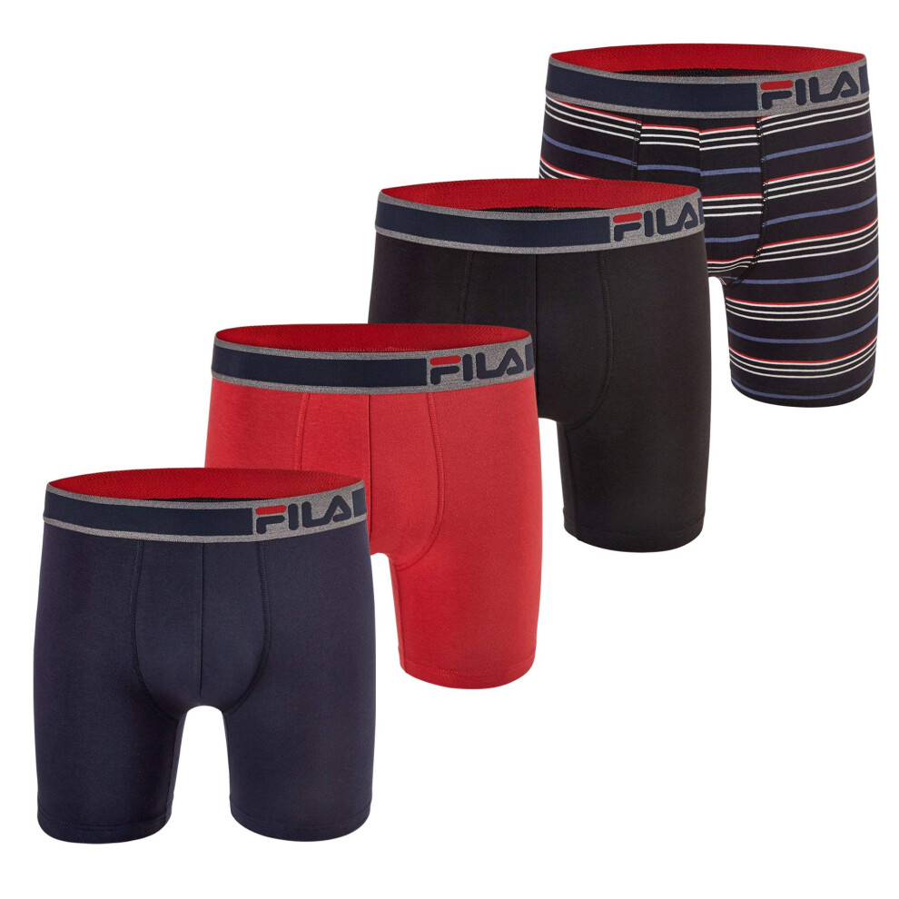 Fila Men's 6"" Boxer Brief No Fly Front with Pouch  4-Pack of 6 Inch T