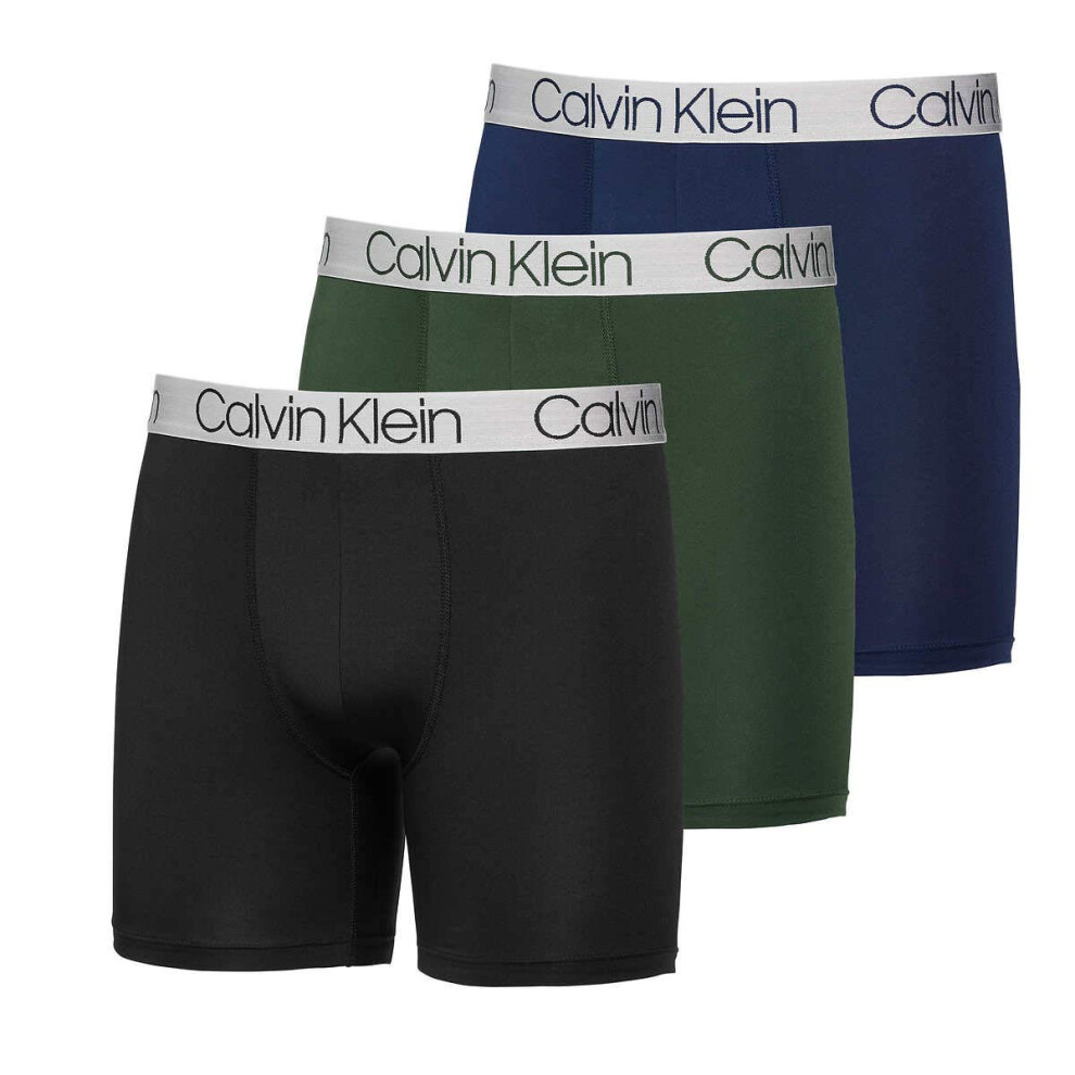 Calvin Klein Mens 3 Pack Chromatic Microfiber Boxer Briefs (Blue/Green