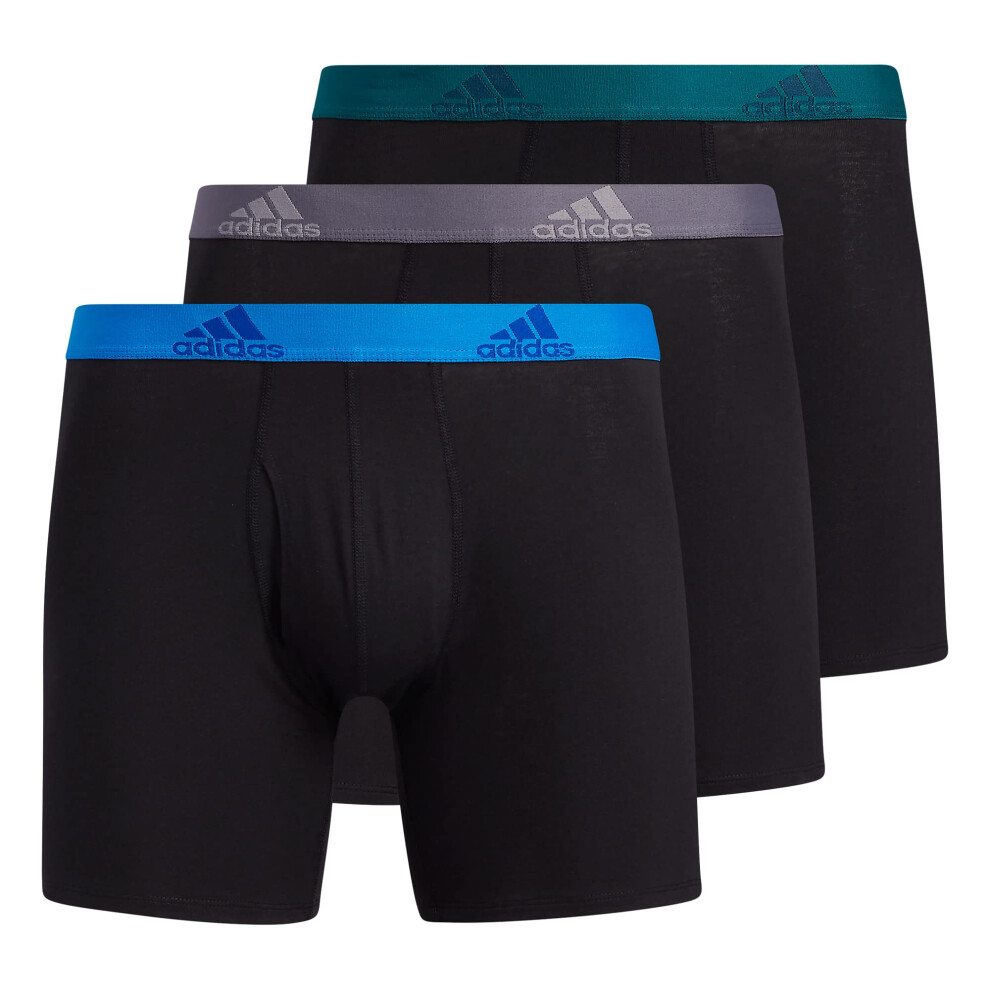 adidas Men's Stretch Cotton Boxer Brief Underwear (3-Pack)  Black/Blue