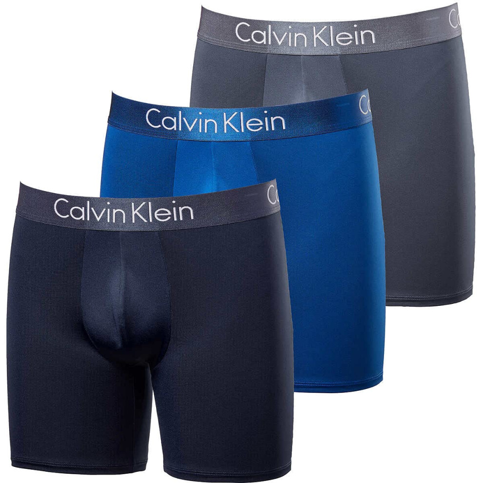 Calvin Klein Mens 3 Pack Chromatic Microfiber Boxer Briefs (Navy/Brigh