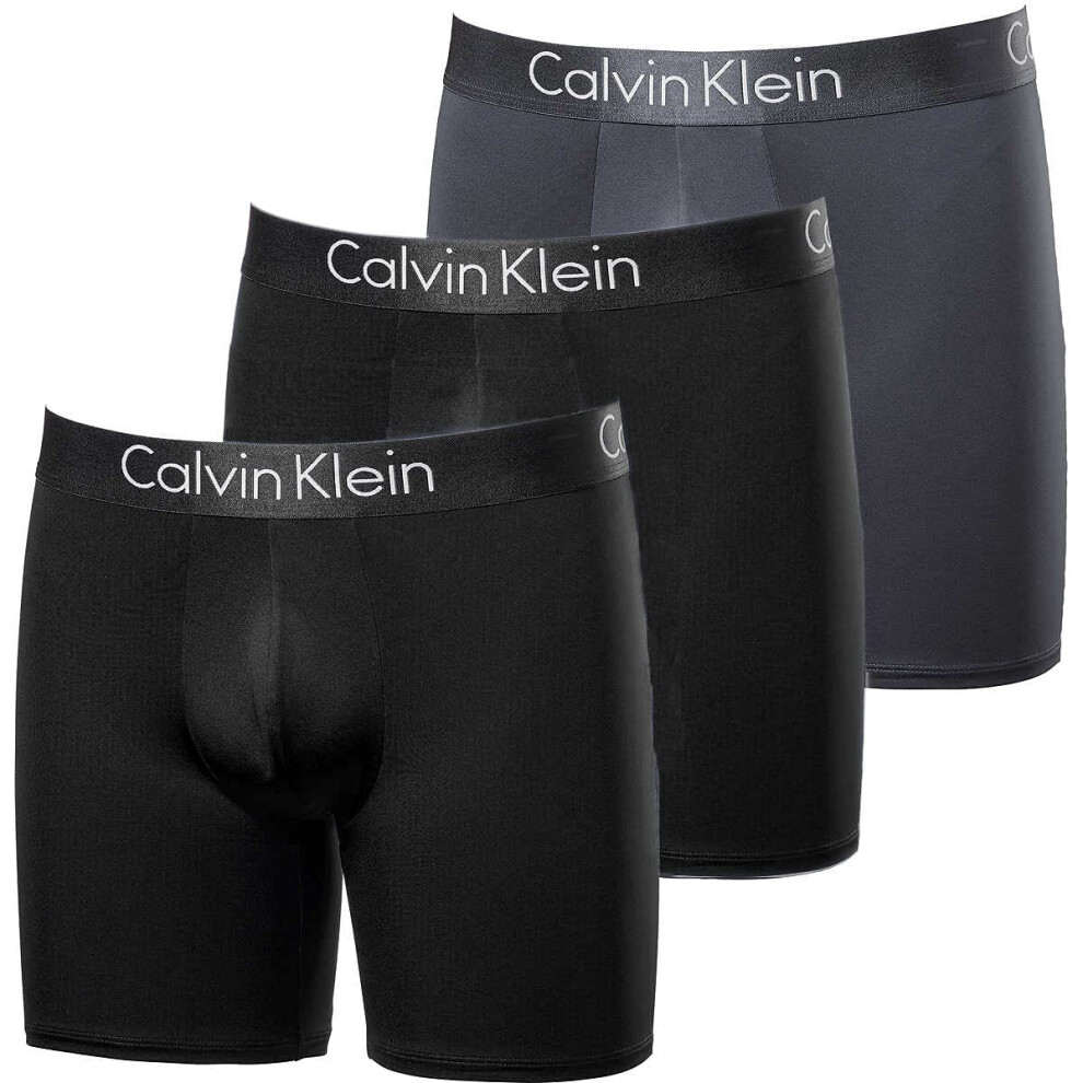 Calvin Klein Mens 3 Pack Chromatic Microfiber Boxer Briefs (Black/Blac