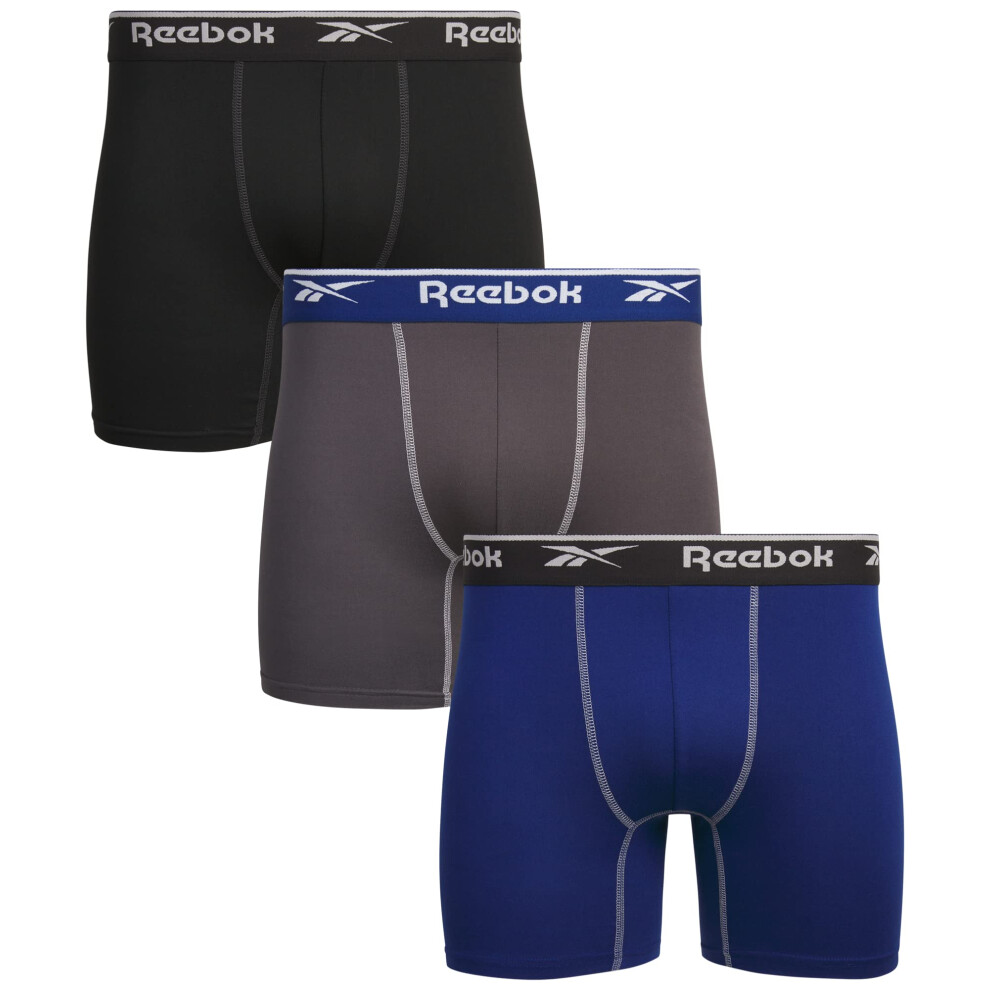 Reebok Men's Sport Soft Performance Boxer Briefs (3 Pack)  Blue/Black