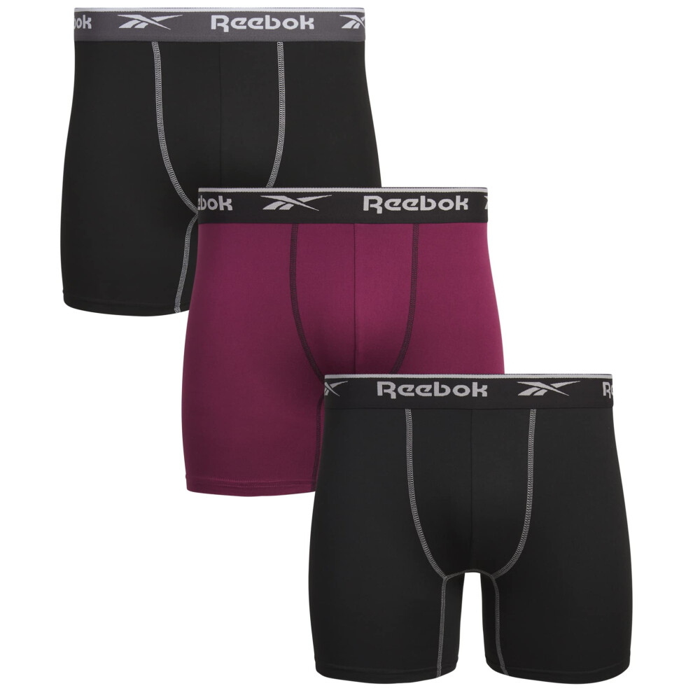 Reebok Men's Sport Soft Performance Boxer Briefs (3 Pack)  Grape/Black