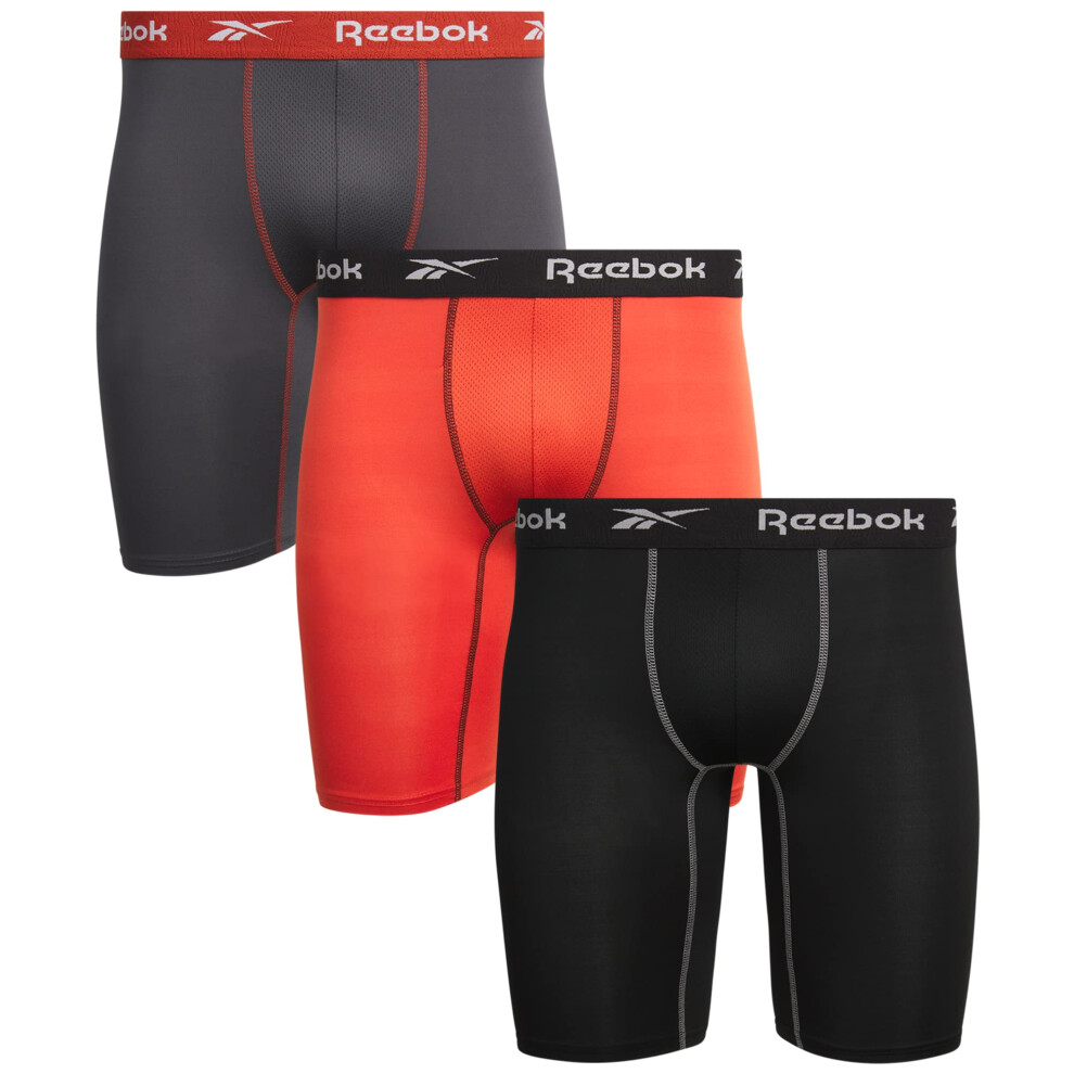 Reebok Men's Compression Long Length Performance Boxer Briefs (3 Pack)