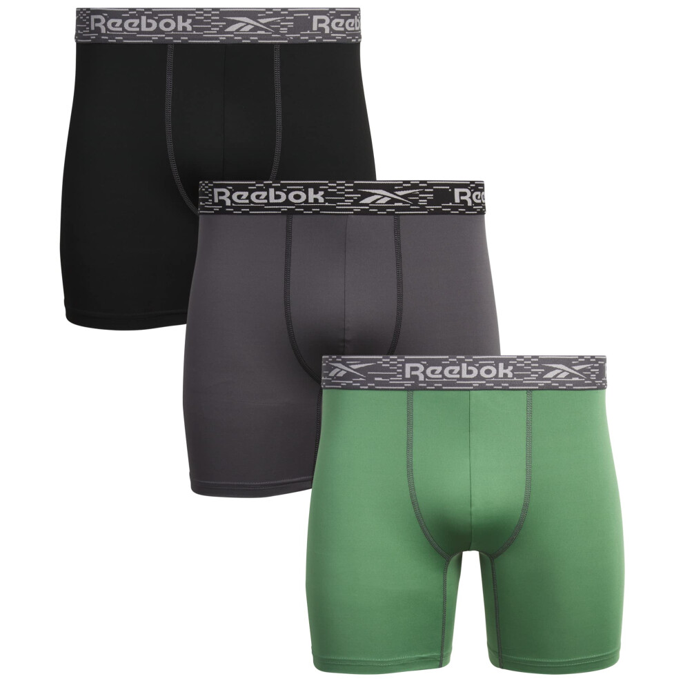 Reebok Men's 3 Pack Performance Quick Dry Moisture Wicking Boxer Brief