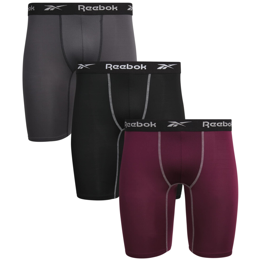 Reebok Men's Compression Long Length Performance Boxer Briefs (3 Pack)